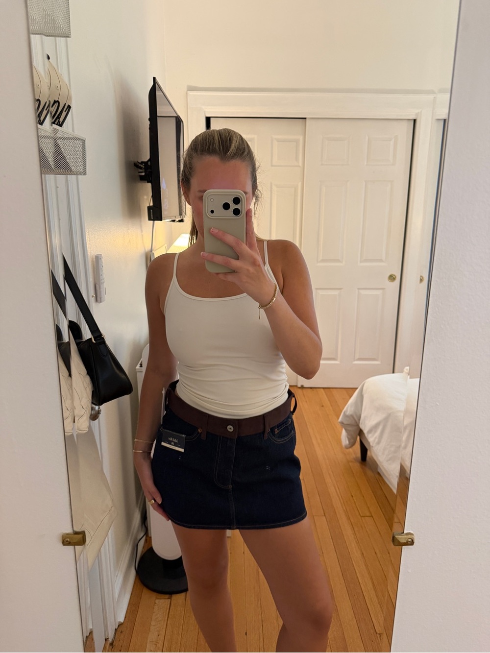 Denim and Suede Mini Skirt